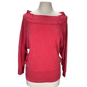 FREE PEOPLE Y2K Off the Shoulder Palisades Thermal Pullover Top Pink Sz SP